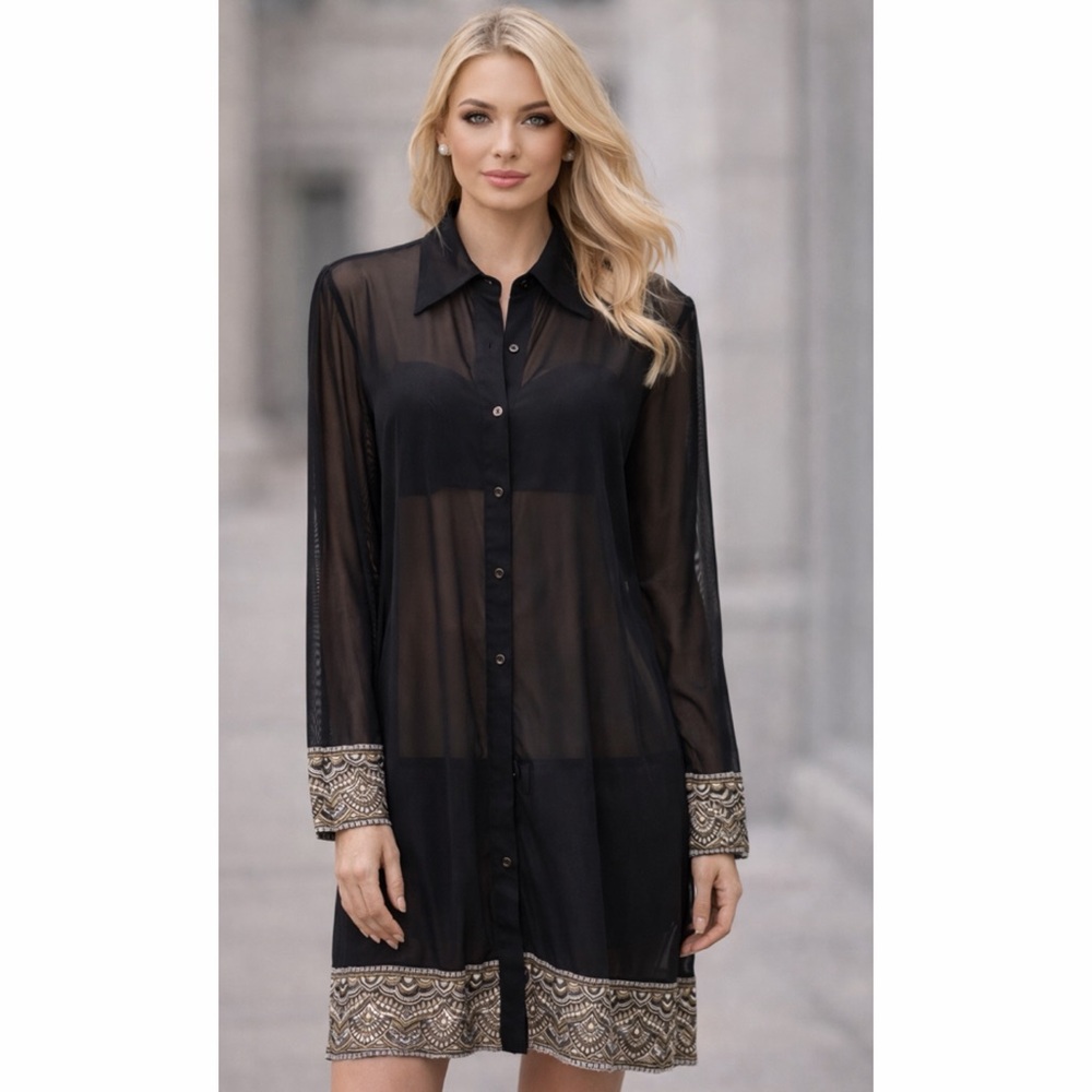 Carmen Marc Valvo • Sheer Tunic Top • Size Large